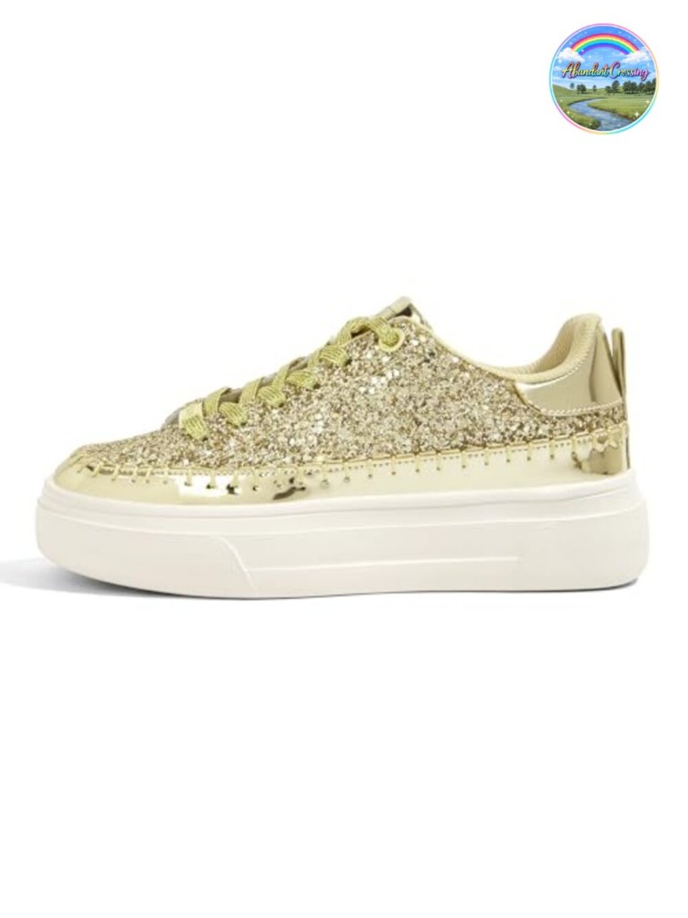 Women's Glitter Faux Leather Platform Sneakers Lace-Up Fashion